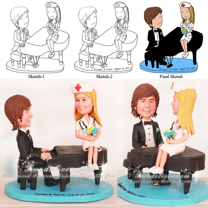 Piano Player and Nurse Wedding Cake Toppers